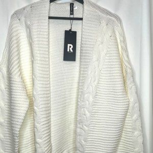 PrinStory White Women Cardigan- Open Front- Long Sleeves